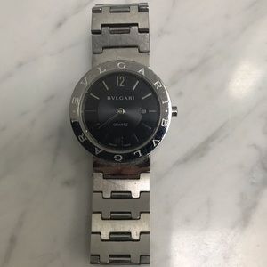 Bvulgari ladies silver watch w black face
